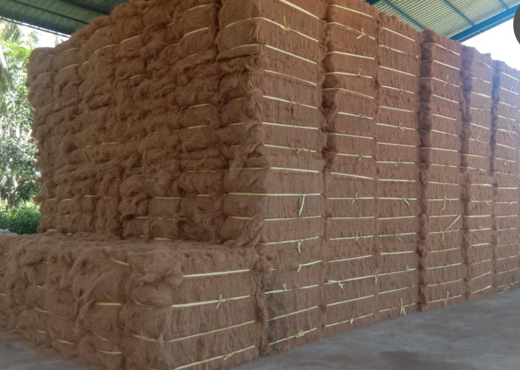Coconut fiber bales prepared for export